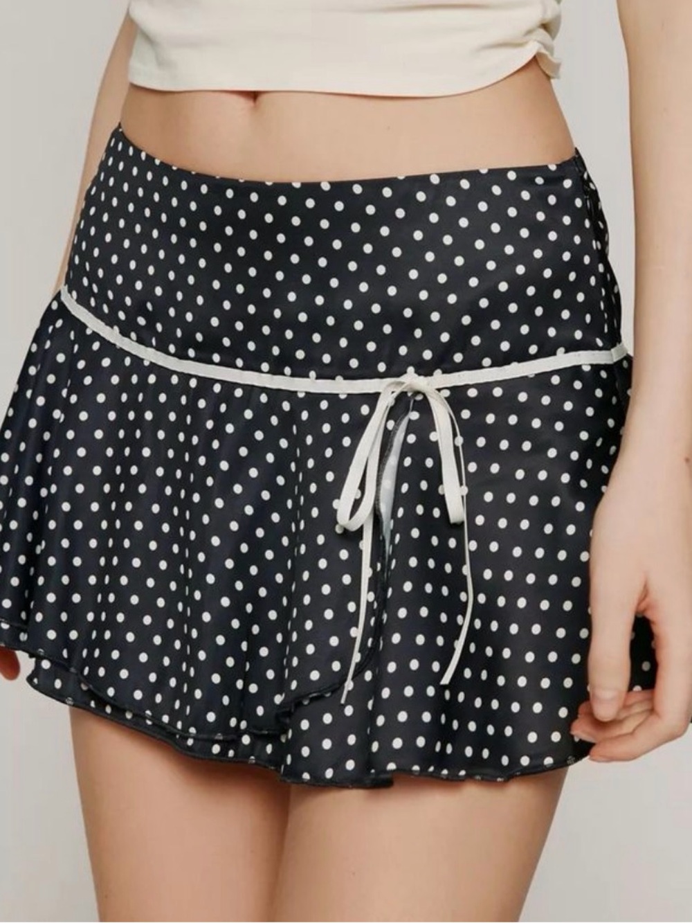 Black Polka Dot Mini Skirt with White Trim